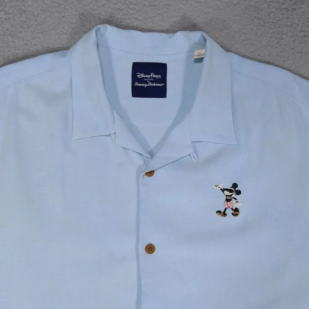 Tommy Bahama Disney Mickey Mouse Silk Camp Shirt Blue Embroidered Mens XL - Picture 2 of 13